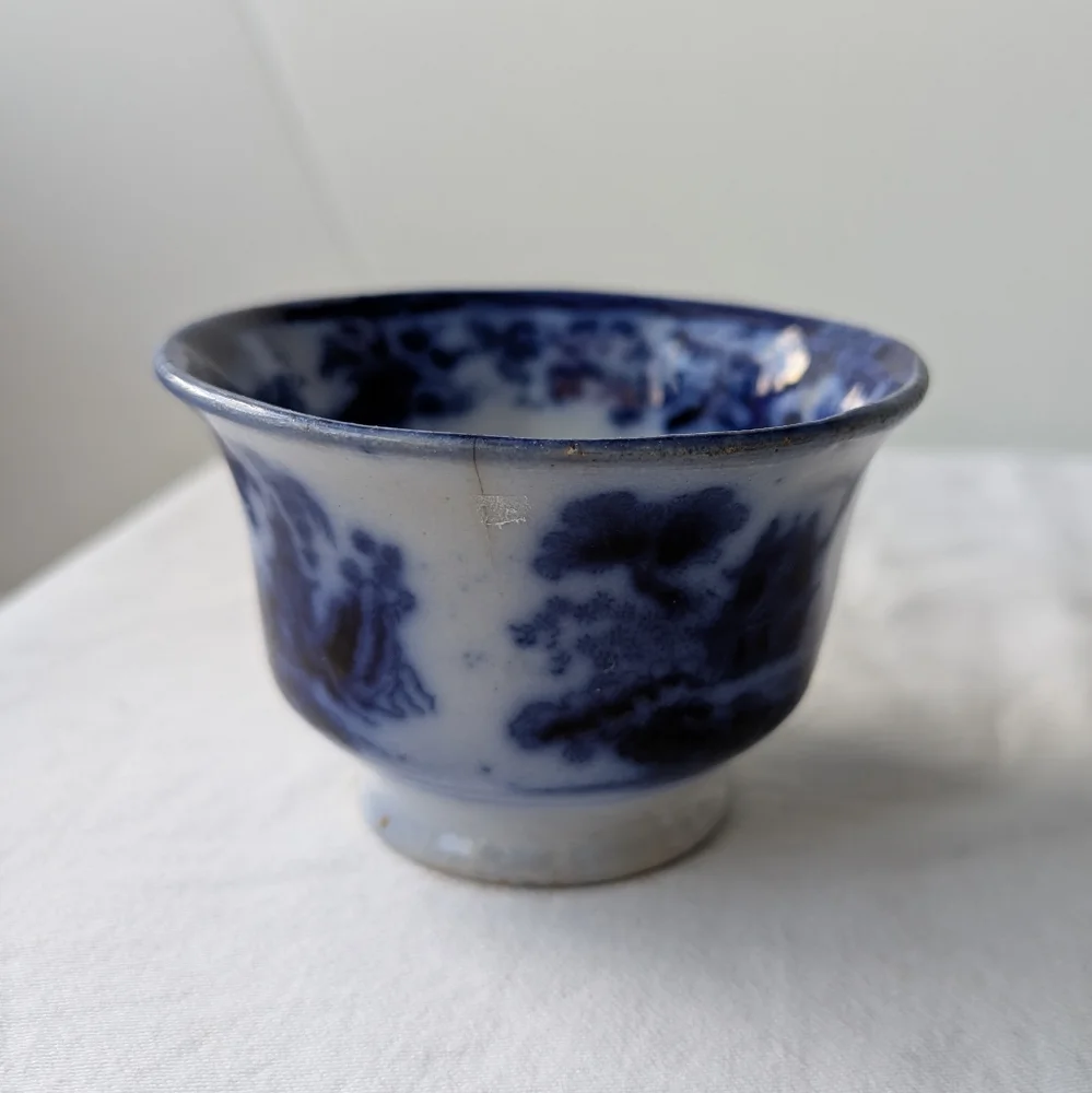 Antique J. Meir & Son England Kirkee Flow Blue Oriental Landscape Cup & Saucer